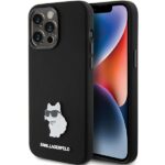 Aizmugurējais vāciņš Karl Lagerfeld  Karl Lagerfeld Silicone Choupette Metal Pin case for iPhone 15 Pro Max - black 