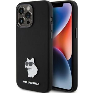 Nugarėlės dėklai Karl Lagerfeld  Karl Lagerfeld Silicone Choupette Metal Pin case for iPhone 15 Pro Max - black 