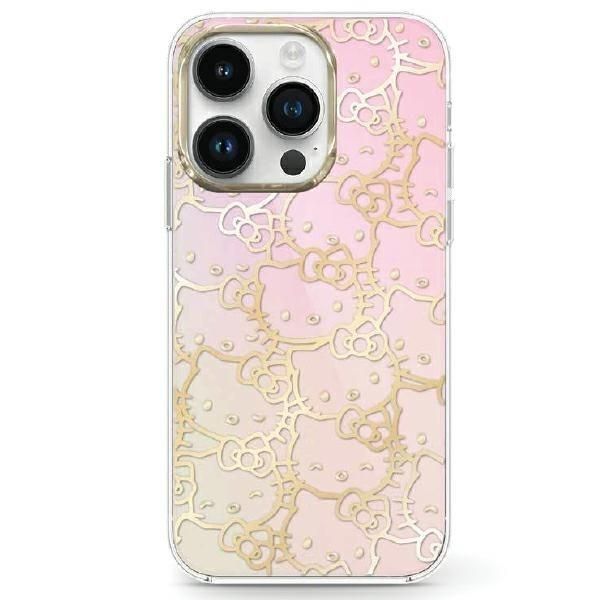 Aizmugurējais vāciņš Hello Kitty Hello Kitty IML Gradient Electrop Crowded Kitty Head case for iPhone 15 - pink