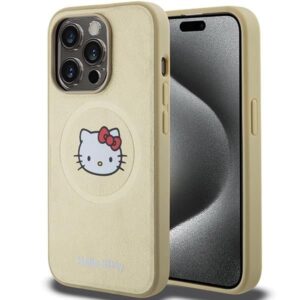 Aizmugurējais vāciņš Hello Kitty  Hello Kitty Leather Kitty Head MagSafe case for iPhone 15 Pro - gold 