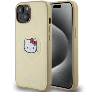 Aizmugurējais vāciņš Hello Kitty  Hello Kitty Leather Kitty Head MagSafe case for iPhone 15 - gold 
