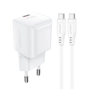 Adapteris Acefast  Acefast A73 Mini PD 20W GaN wall charger + USB-C cable - white 