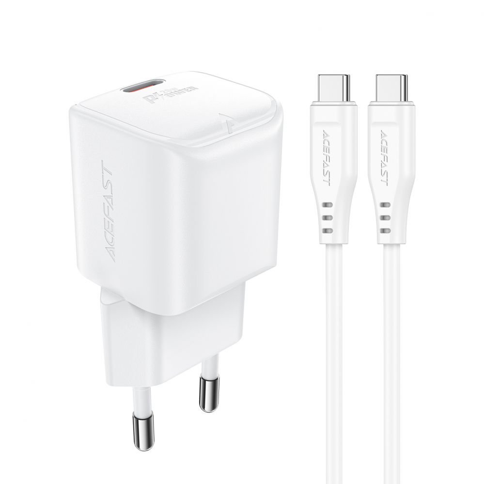 Adapteris Acefast Acefast A73 Mini PD 20W GaN wall charger + USB-C cable - white
