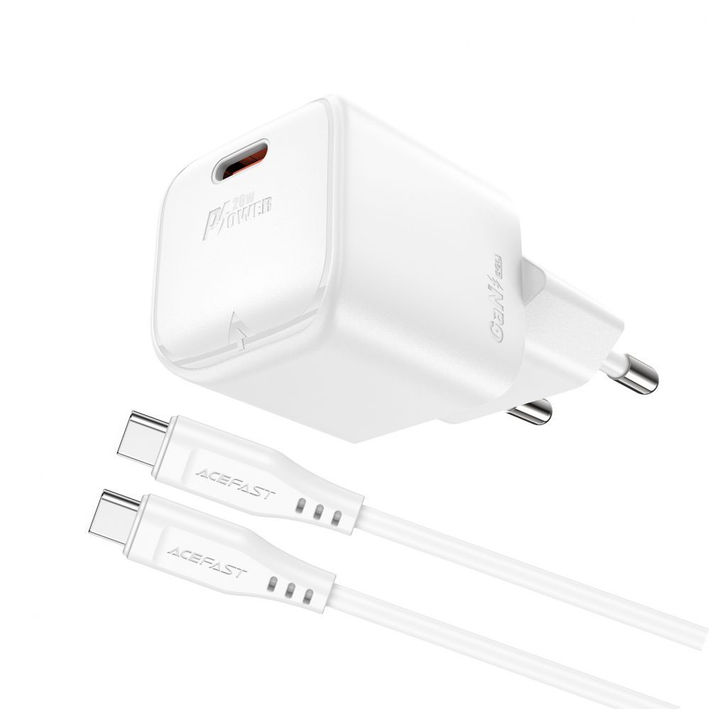 Adapteris Acefast Acefast A73 Mini PD 20W GaN wall charger + USB-C cable - white