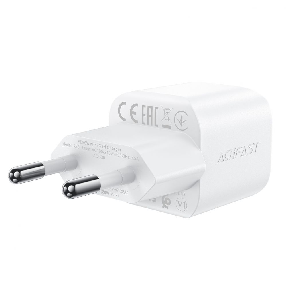 Adapteris Acefast Acefast A73 Mini PD 20W GaN wall charger + USB-C cable - white
