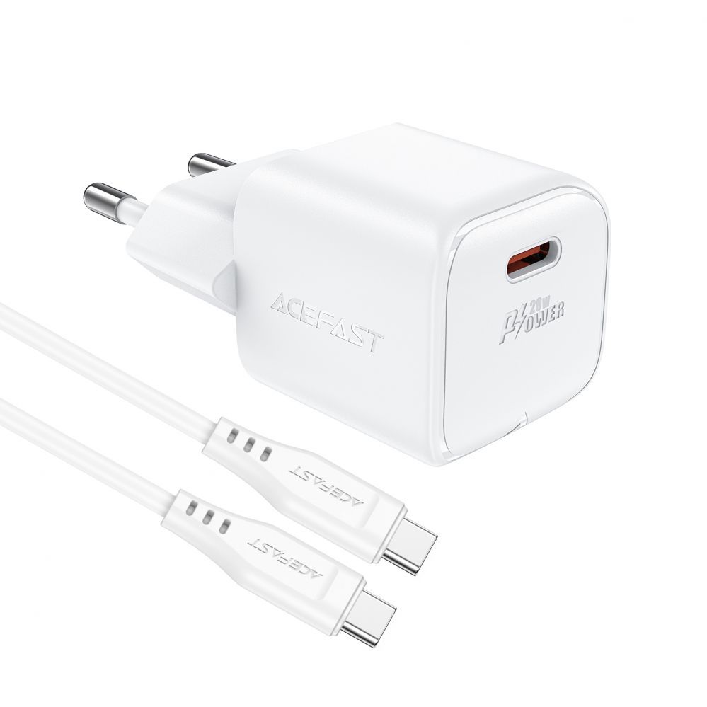 Adapteris Acefast Acefast A73 Mini PD 20W GaN wall charger + USB-C cable - white