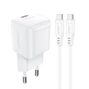 Adapteris Acefast  Acefast A77 Mini PD 30W GaN wall charger + USB-C cable - white 