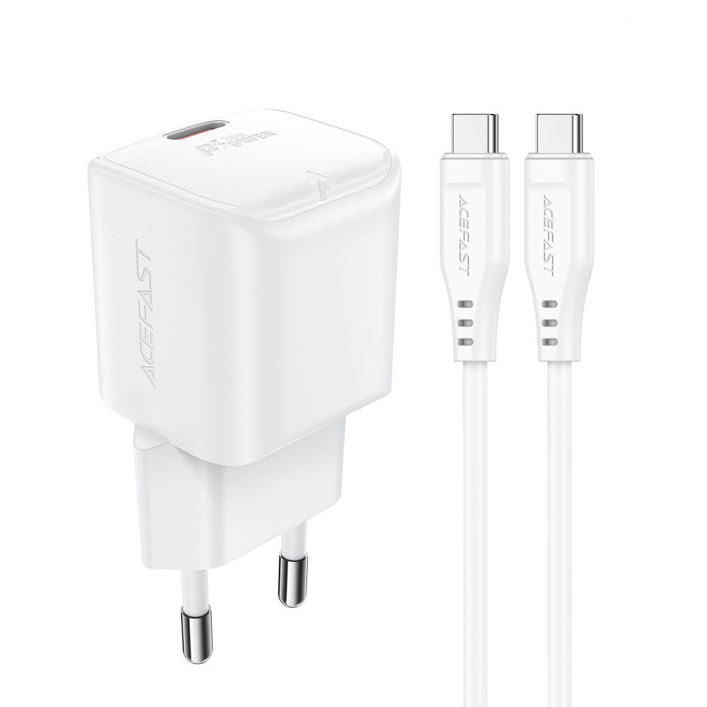 Adaptrid Acefast Acefast A77 Mini PD 30W GaN wall charger + USB-C cable - white
