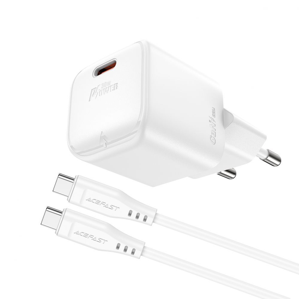 Adaptrid Acefast Acefast A77 Mini PD 30W GaN wall charger + USB-C cable - white