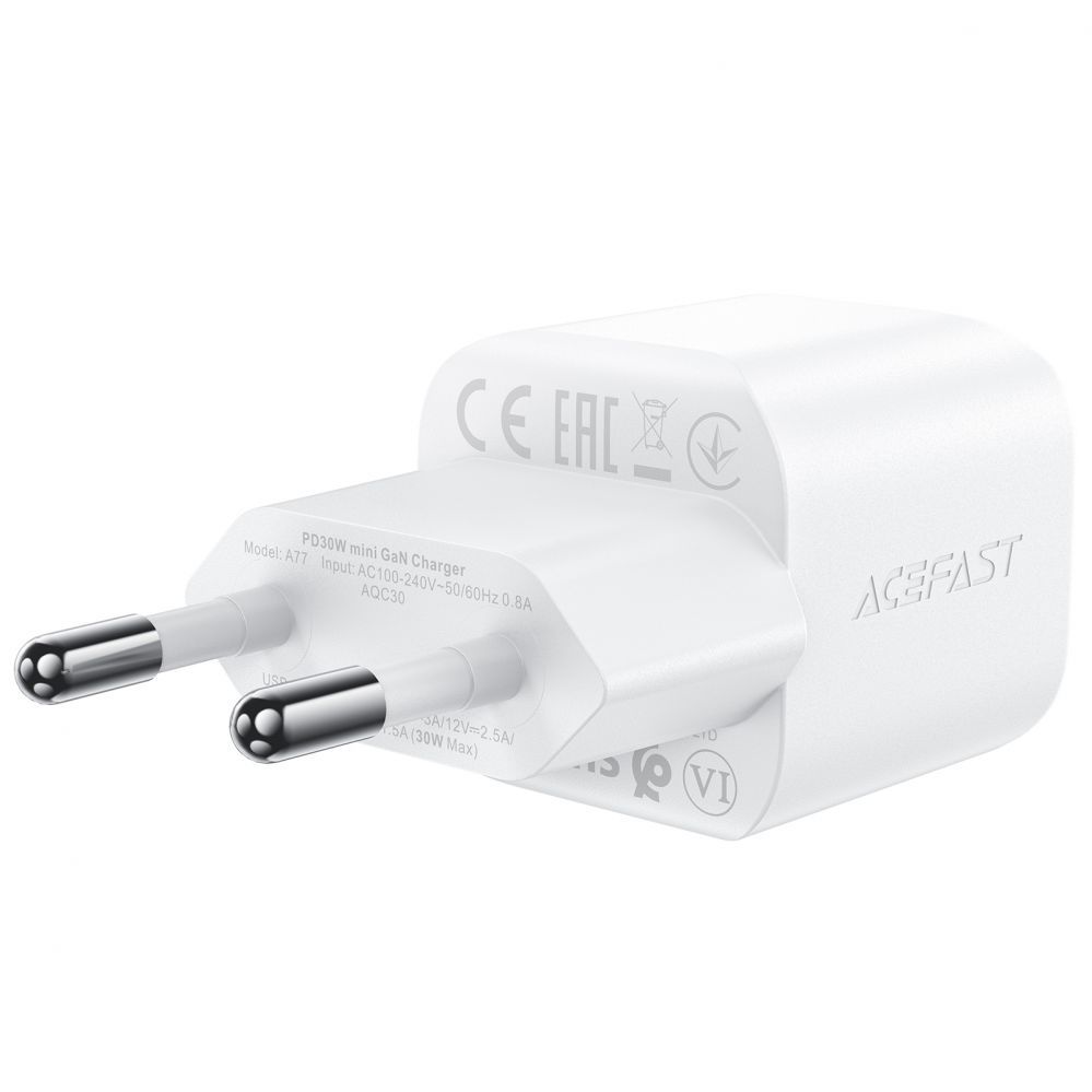 Adaptrid Acefast Acefast A77 Mini PD 30W GaN wall charger + USB-C cable - white