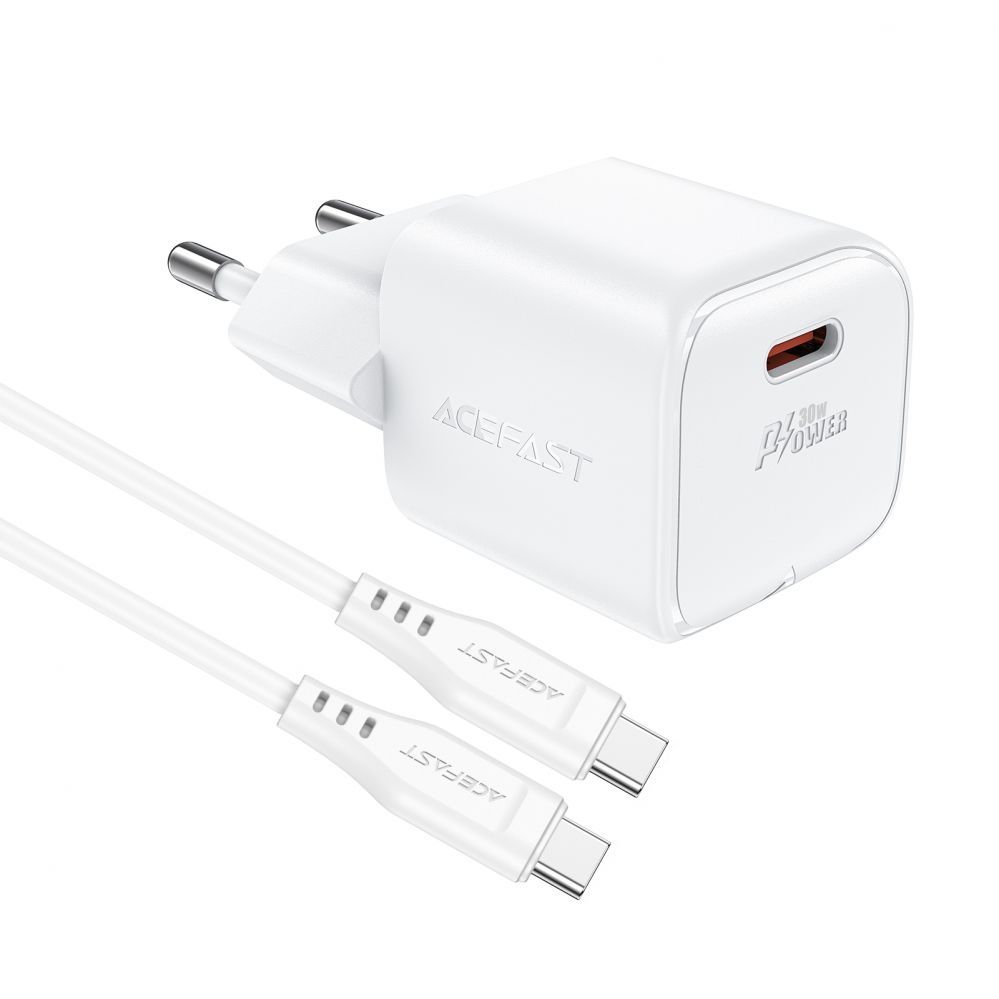Adaptrid Acefast Acefast A77 Mini PD 30W GaN wall charger + USB-C cable - white