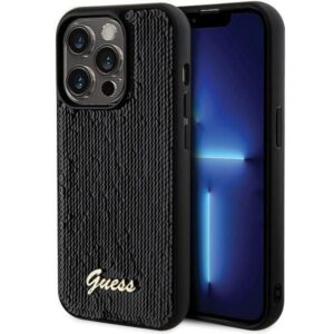 Nugarėlės dėklai Guess  Guess Sequin Script Metal case for iPhone 13 Pro Max - black 