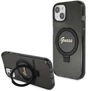 Nugarėlės dėklai Guess  Guess Ring Stand Script Glitter MagSafe case for iPhone 13 / 14 / 15 - black 