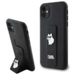 Aizmugurējais vāciņš Karl Lagerfeld  Karl Lagerfeld Gripstand Saffiano Choupette Pins Case for iPhone 11 / Xr - Black 