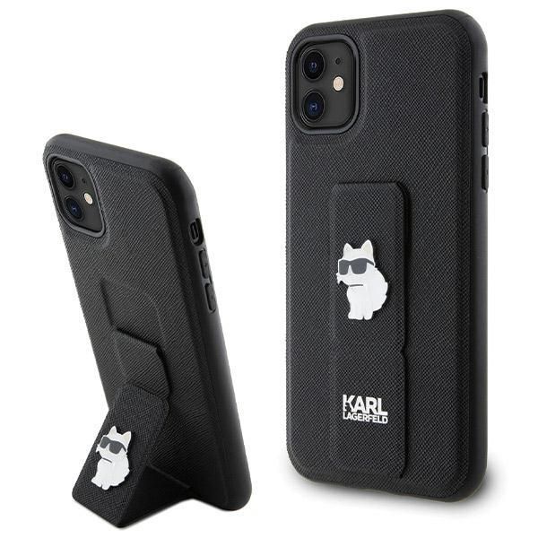 Aizmugurējais vāciņš Karl Lagerfeld Karl Lagerfeld Gripstand Saffiano Choupette Pins Case for iPhone 11 / Xr - Black