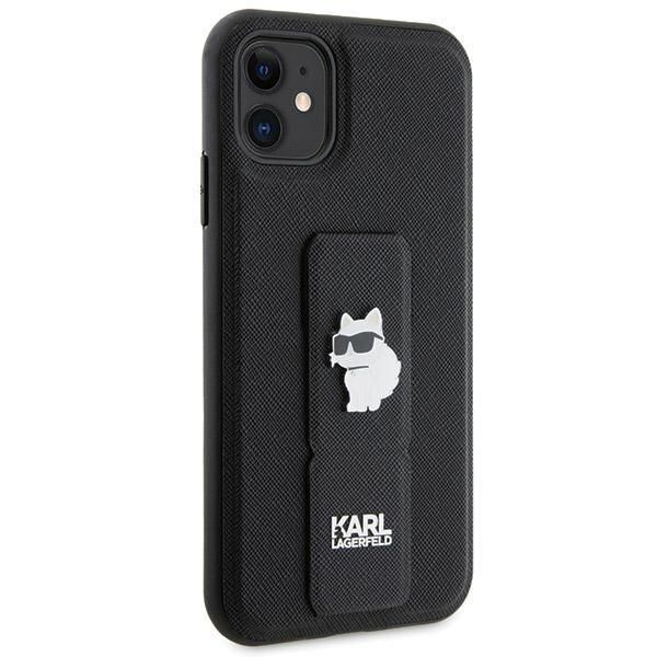 Aizmugurējais vāciņš Karl Lagerfeld Karl Lagerfeld Gripstand Saffiano Choupette Pins Case for iPhone 11 / Xr - Black