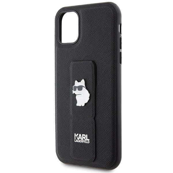 Aizmugurējais vāciņš Karl Lagerfeld Karl Lagerfeld Gripstand Saffiano Choupette Pins Case for iPhone 11 / Xr - Black