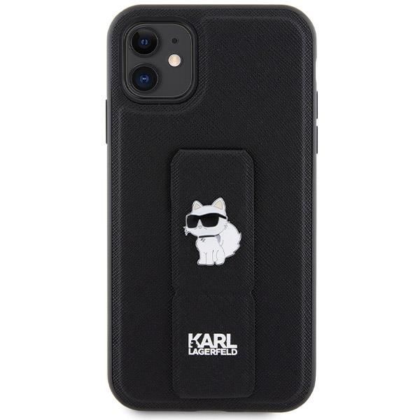 Aizmugurējais vāciņš Karl Lagerfeld Karl Lagerfeld Gripstand Saffiano Choupette Pins Case for iPhone 11 / Xr - Black
