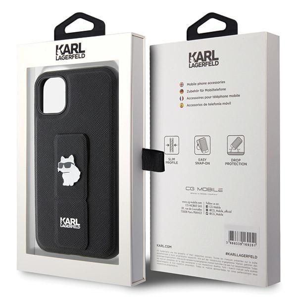 Aizmugurējais vāciņš Karl Lagerfeld Karl Lagerfeld Gripstand Saffiano Choupette Pins Case for iPhone 11 / Xr - Black