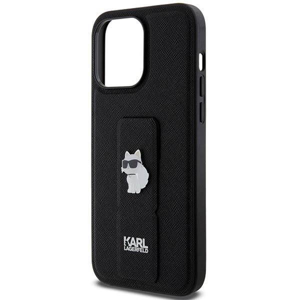 Aizmugurējais vāciņš Karl Lagerfeld Karl Lagerfeld Gripstand Saffiano Choupette Pins Case for iPhone 13 Pro / 13 - Black