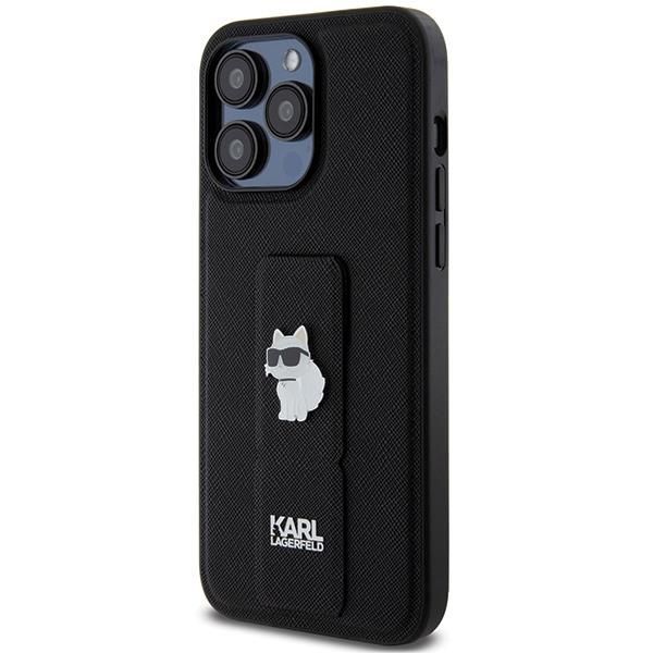 Aizmugurējais vāciņš Karl Lagerfeld Karl Lagerfeld Gripstand Saffiano Choupette Pins Case for iPhone 13 Pro / 13 - Black