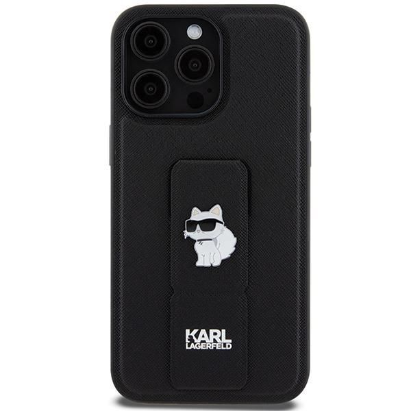 Aizmugurējais vāciņš Karl Lagerfeld Karl Lagerfeld Gripstand Saffiano Choupette Pins Case for iPhone 13 Pro / 13 - Black