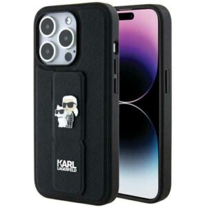 Aizmugurējais vāciņš Karl Lagerfeld  Karl Lagerfeld Gripstand Saffiano Karl&Choupette Pins case for iPhone 13 Pro / 13 - black 