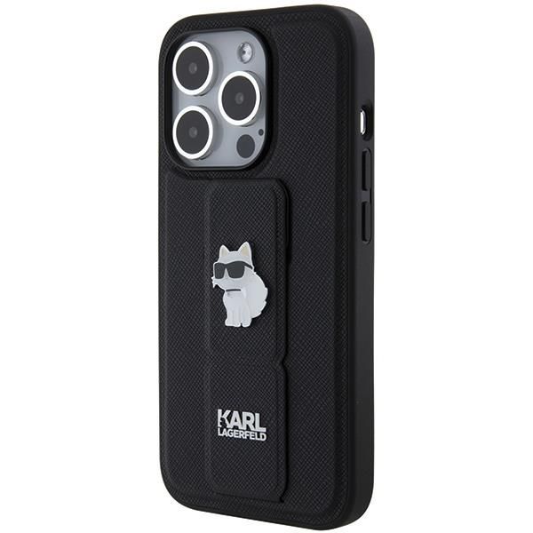 Aizmugurējais vāciņš Karl Lagerfeld Karl Lagerfeld Gripstand Saffiano Choupette Pins case for iPhone 14 Pro Max - black