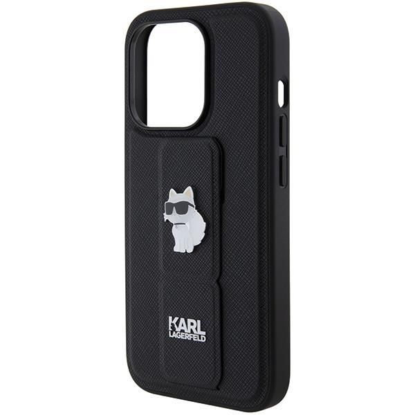 Aizmugurējais vāciņš Karl Lagerfeld Karl Lagerfeld Gripstand Saffiano Choupette Pins case for iPhone 14 Pro Max - black