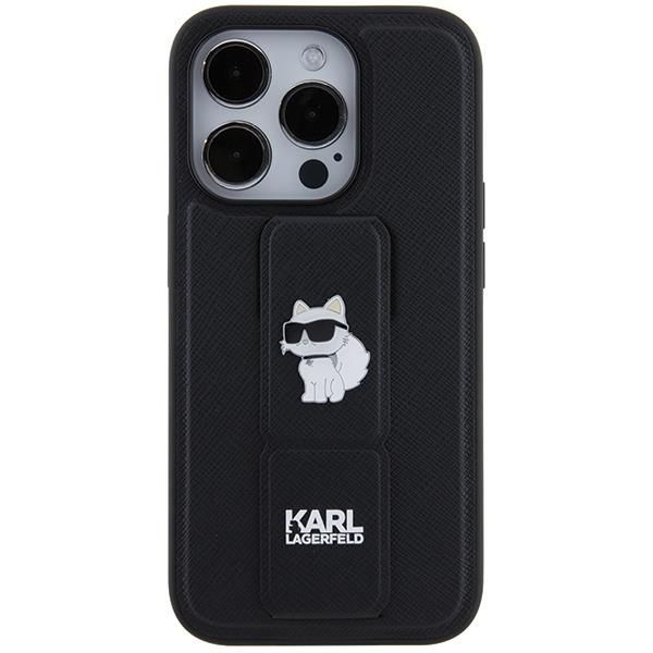 Aizmugurējais vāciņš Karl Lagerfeld Karl Lagerfeld Gripstand Saffiano Choupette Pins case for iPhone 14 Pro Max - black