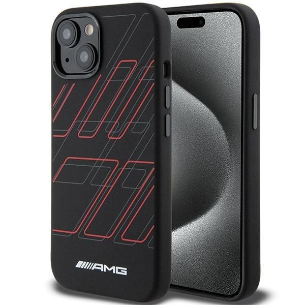 Back panel cover Mercedes-Benz AMG Silicone Large Rhombuses Pattern MagSafe Case for iPhone 15/14/13 - Black