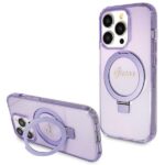 Aizmugurējais vāciņš Guess  Guess Ring Stand Script Glitter MagSafe case for iPhone 14 Pro Max - purple