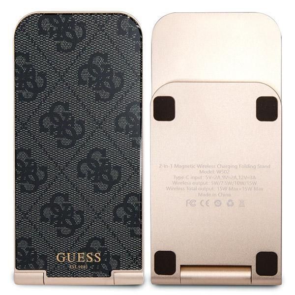 Adapteris Guess Guess 4G Pattern MagSafe foldable 2in1 15W inductive charger - black