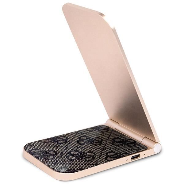 Adapteris Guess Guess 4G Pattern MagSafe foldable 2in1 15W inductive charger - brown