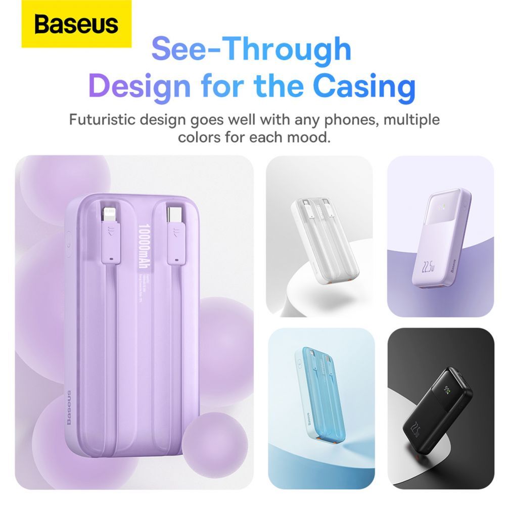 Väline aku Baseus Baseus Comet Series powerbank with display 10000mAh 22.5W - purple + USB-A / USB-C cable