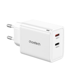 Adapteris Choetech  Choetech PD6013 2x USB-C PD 65W GaN wall charger - white 