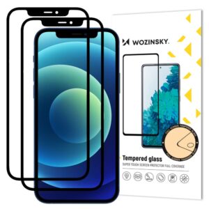 Apsauginiai stiklai Wozinsky  Wozinsky 2x Tempered Glass Full Glue Super Tough Screen Protector Full Coveraged with Frame Case Friendly for iPhone 12 Pro / iPhone 12 black 