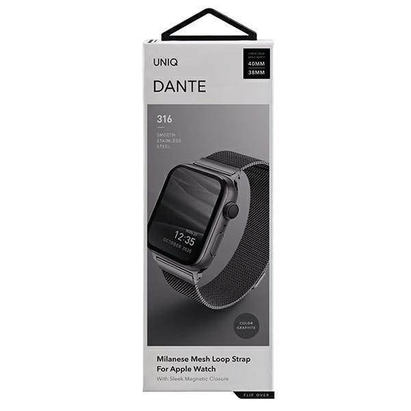 Nugarėlės dėklai UNIQ Uniq Dante Stainless Steel strap for Apple Watch 1/2/3/4/5/6/7/8/SE/SE2 38/40/41mm - graphite