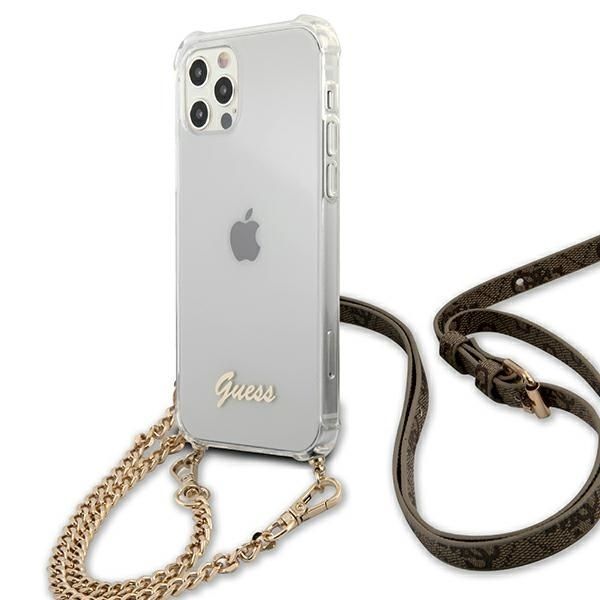 Back panel cover Guess Guess GUHCP12MKC4GSGO iPhone 12/12 Pro 6.1" Transparent hard case 4G Gold Chain