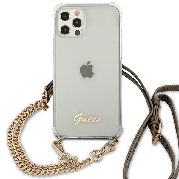 Back panel cover Guess Guess GUHCP12MKC4GSGO iPhone 12/12 Pro 6.1" Transparent hard case 4G Gold Chain