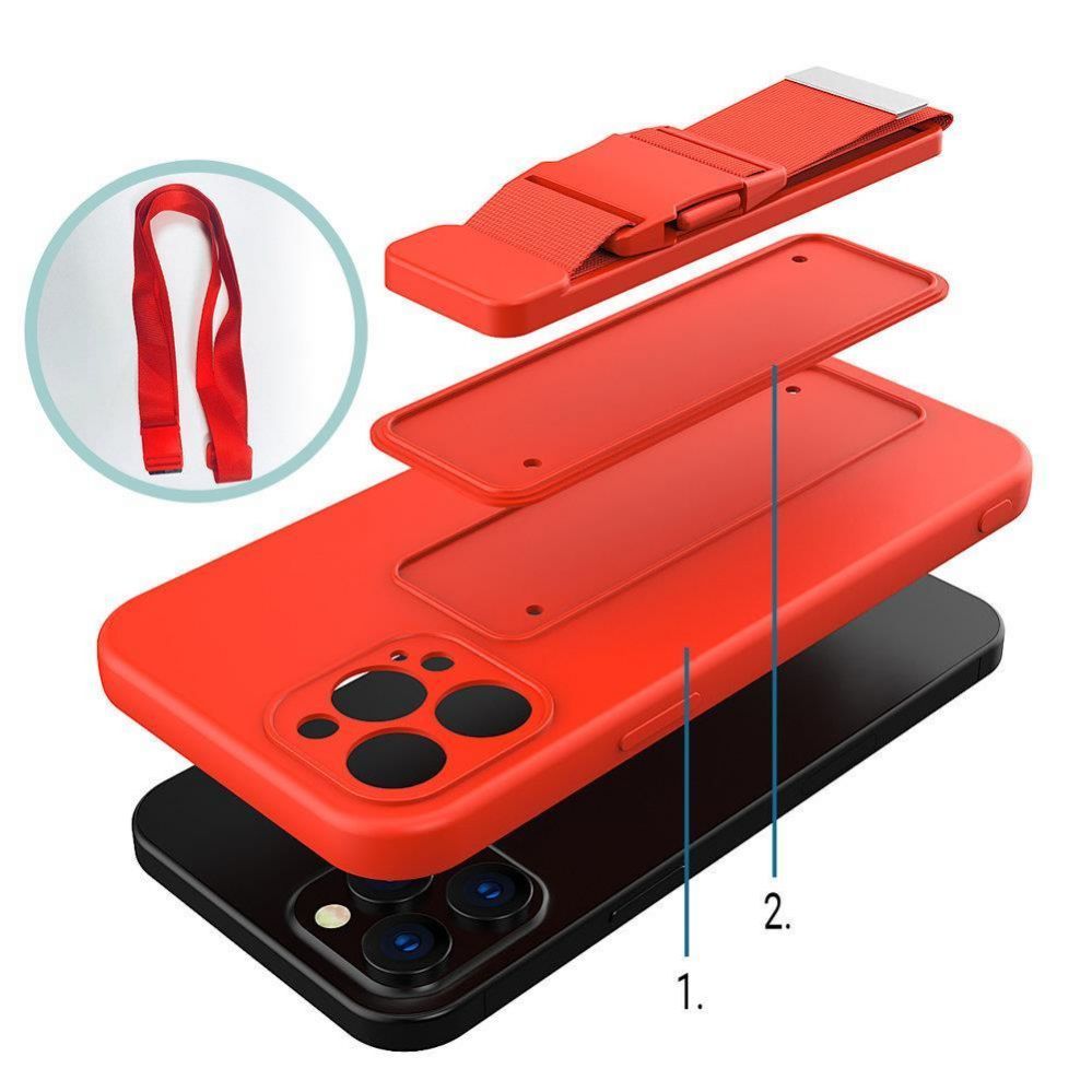 Nugarėlės dėklai Hurtel Rope Case Silicone Cover with Lanyard Purse Lanyard Strap for Redmi Note 11 Pro Red