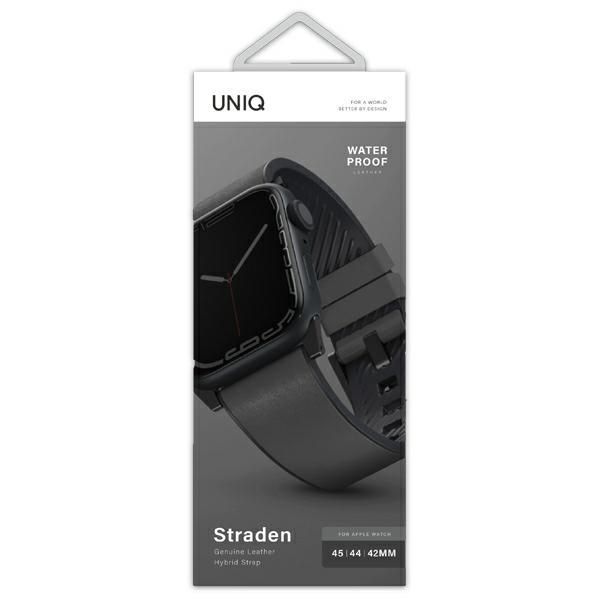 Cits mobilo telefonu aksesuārs UNIQ Uniq Straden Leather Hybrid Strap for Apple Watch 1/2/3/4/5/6/7/8/SE/SE2/Ultra 42/44/45/49mm - Gray