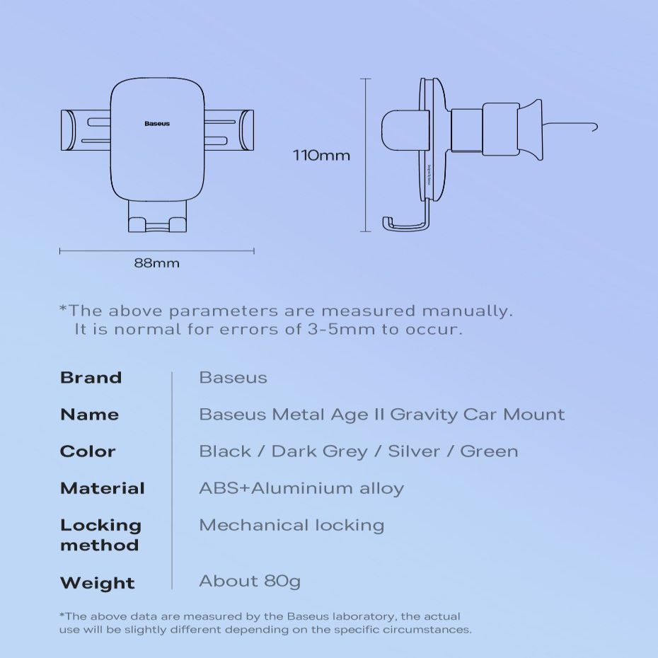 Auto holder Baseus Baseus Metal Age II gravitational car phone holder for ventilation grille dark gray (SUJS000013)