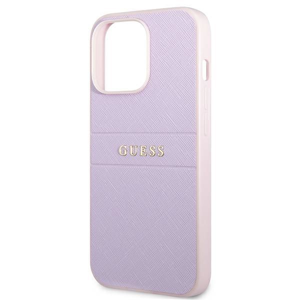 Aizmugurējais vāciņš Guess Guess GUHCP13LPSASBPU iPhone 13 Pro / 13 6.1" purple/purple Saffiano Hot Stamp & Metal Logo