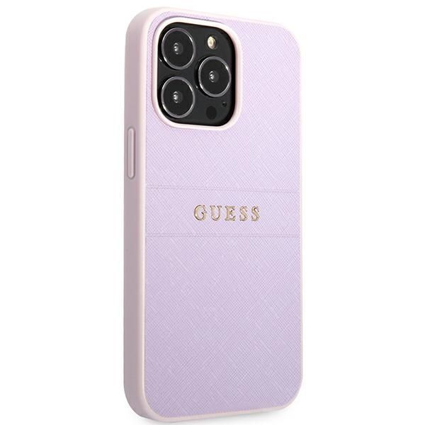 Aizmugurējais vāciņš Guess Guess GUHCP13LPSASBPU iPhone 13 Pro / 13 6.1" purple/purple Saffiano Hot Stamp & Metal Logo