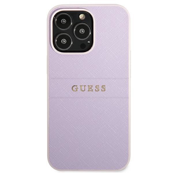 Aizmugurējais vāciņš Guess Guess GUHCP13LPSASBPU iPhone 13 Pro / 13 6.1" purple/purple Saffiano Hot Stamp & Metal Logo