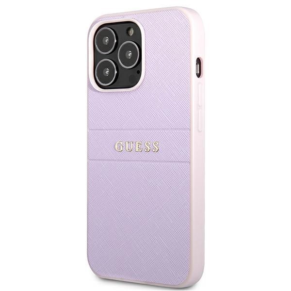 Aizmugurējais vāciņš Guess Guess GUHCP13LPSASBPU iPhone 13 Pro / 13 6.1" purple/purple Saffiano Hot Stamp & Metal Logo