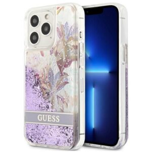 Aizmugurējais vāciņš Guess  Guess GUHCP13LLFLSU iPhone 13 Pro / 13 6.1" purple/purple hardcase Flower Liquid Glitter
