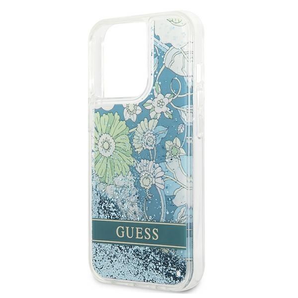 Back panel cover Guess Guess GUHCP13XLFLSN iPhone 13 Pro Max 6.7" green/green hardcase Flower Liquid Glitter