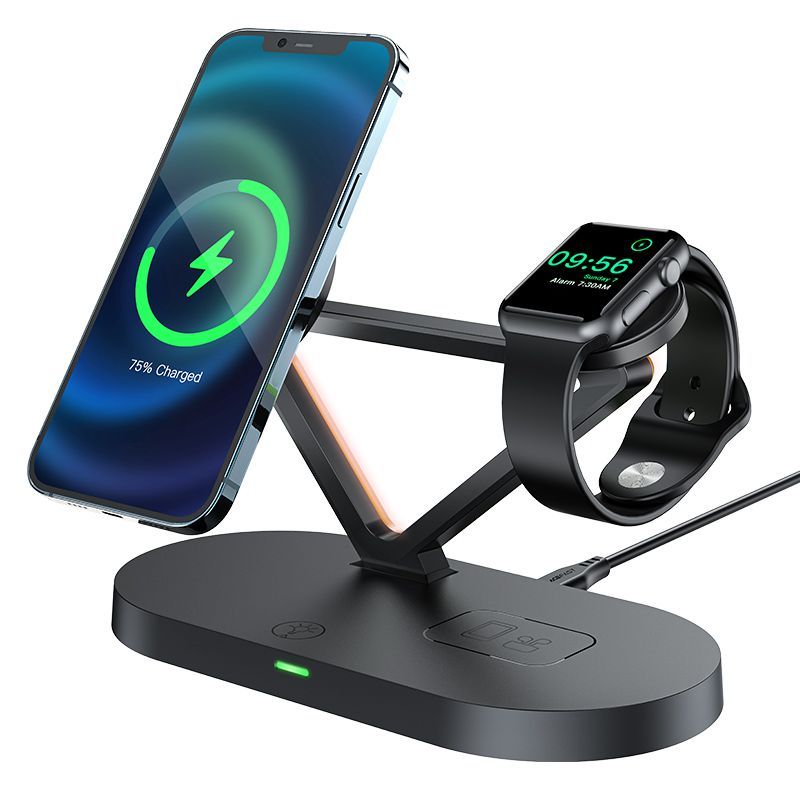 Juhtmeta laadija Acefast Acefast 15W Qi Wireless Charger for iPhone (with MagSafe), Apple Watch and Apple AirPods Stand Holder Magnetic Holder Black (E9 black) Black